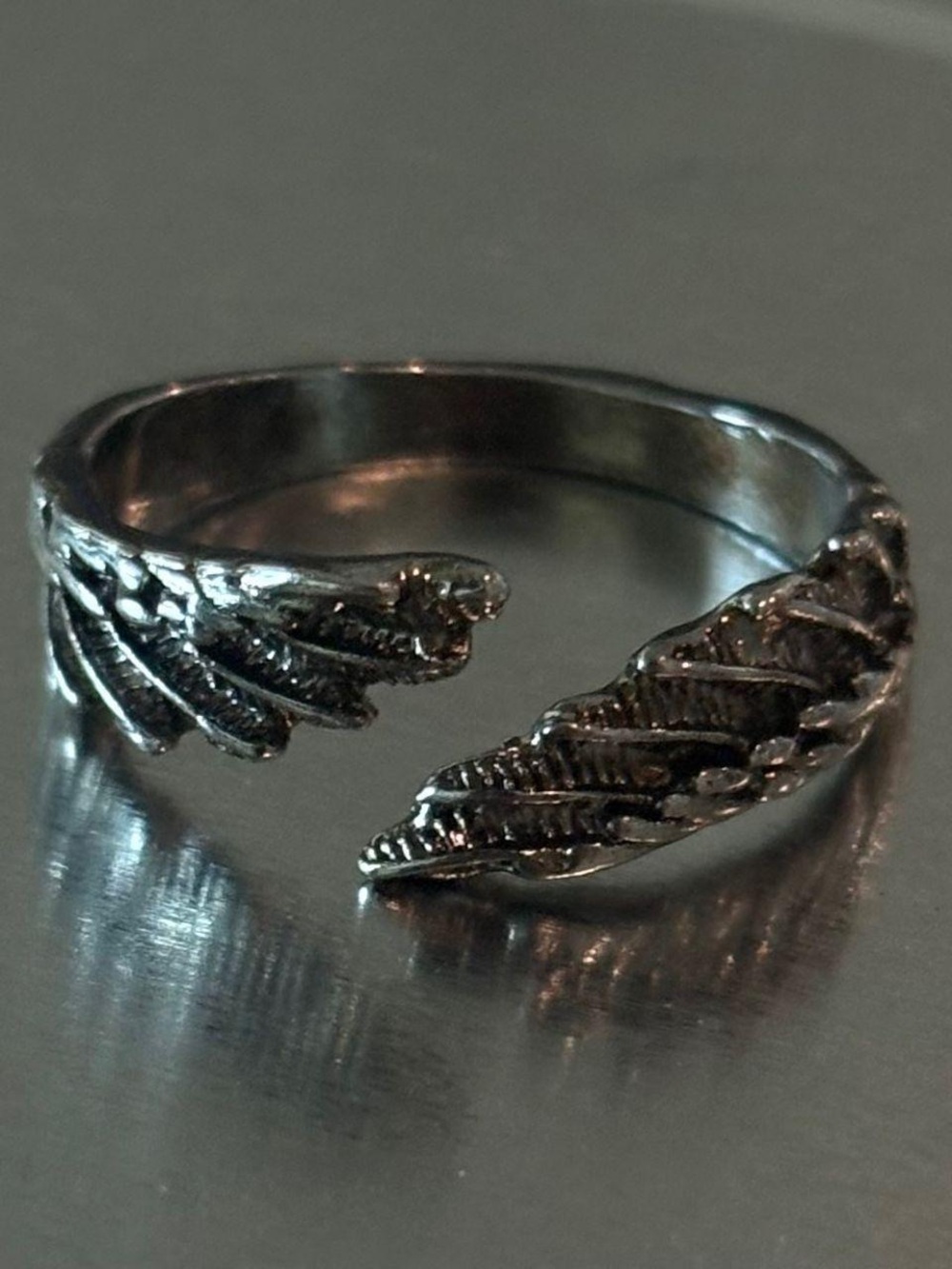 Open Feather Wrap Ring in Silver Tone